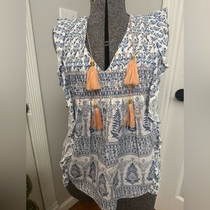 Women’s Tribal Sleeveless Sequined Blouse With Tassels Women's P/S Vista Blue